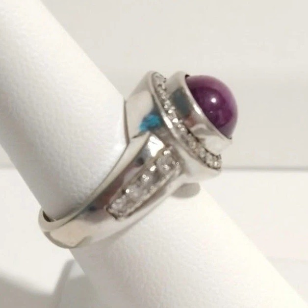 14k White Gold 2.5ct Cabochon Star Ruby Solitaire… - image 4