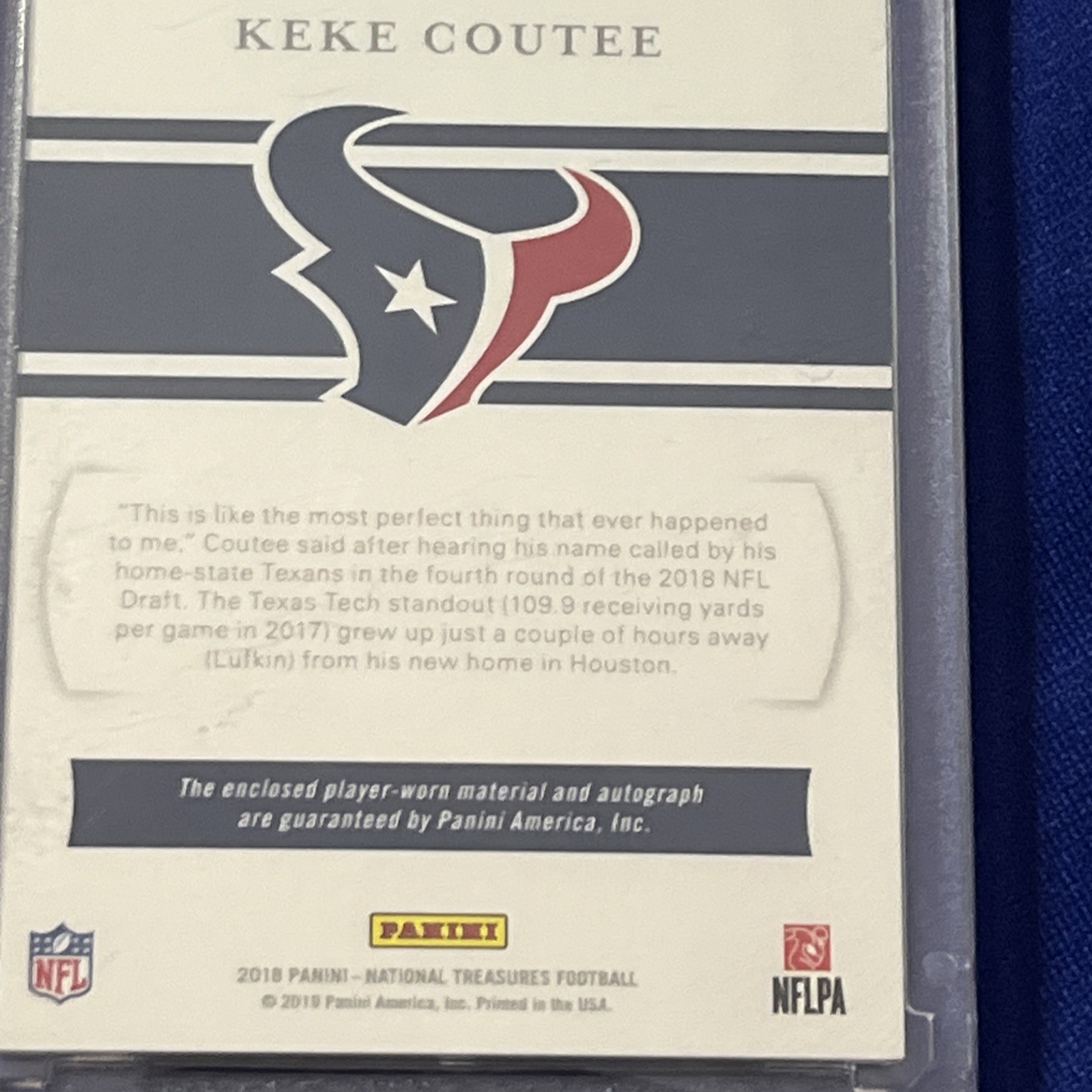 2018 Panini National Treasures - ONE OF ONE 1/1 Keke Coutee #RST-KC LAUNDRY TAG view 16