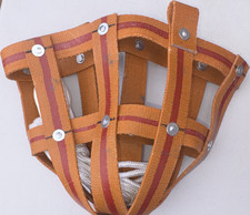 Orange Red Striped Fabric Horse Grazing Muzzle with White Rope Adjustable Fit