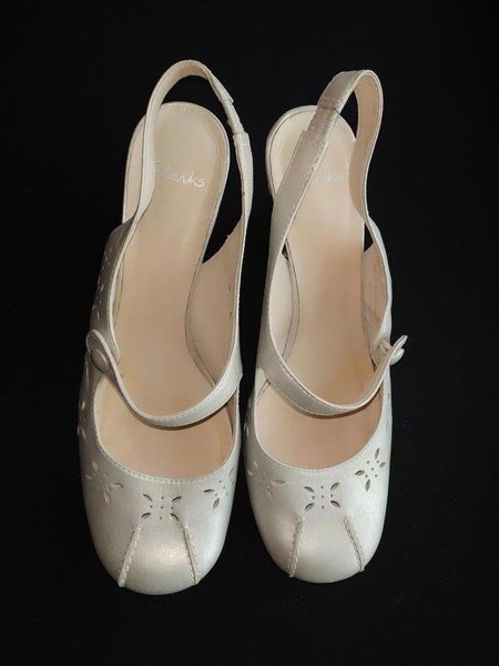 Women Clarks Heels Silver Leather 40 #1P7T