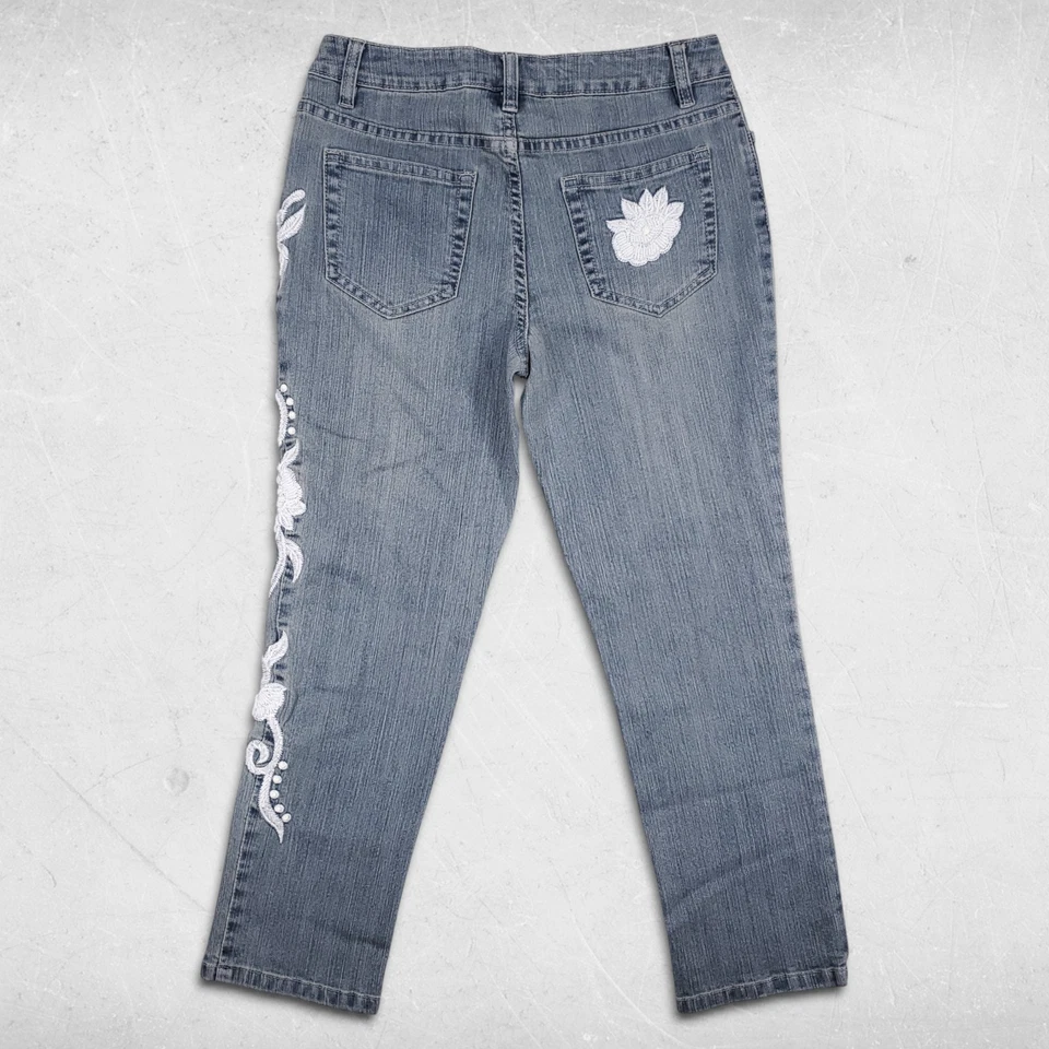Boston правильные джинсы женщин 4 света стирка прямой украшенный бисер цветочный богемное - Изображение 2 из 4