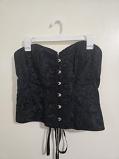 Black Jacquard Victorian Corset Lace-Up Adjustable Size L