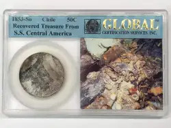1853-So CHILE Silver 50 CENTAVOS SS Central America Shipwreck Treasure  - Global