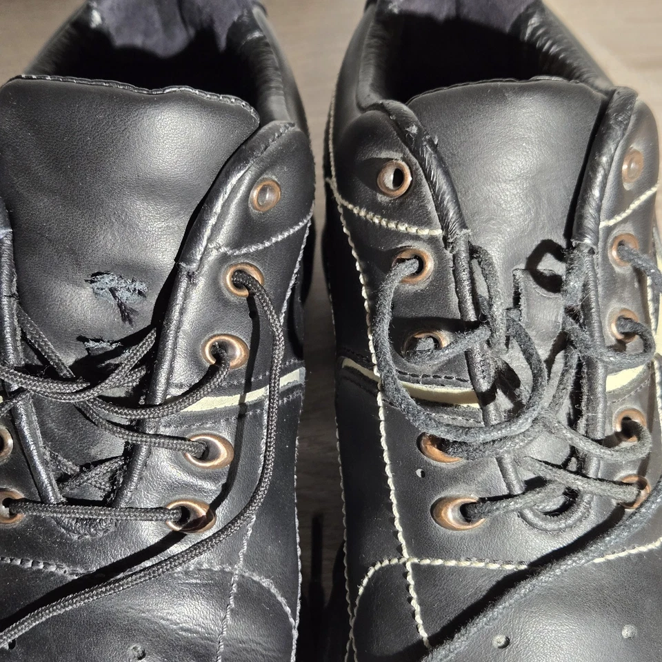 Tênis de golfe Oakley masculino cor laço 2001 couro vintage tamanho 8.5 preto - Imagem 4 de 4