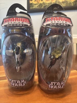 Star Wars Diecast Titanium Series SLAVE 1 & Luke s Speeder Bike 2005 Hasbro