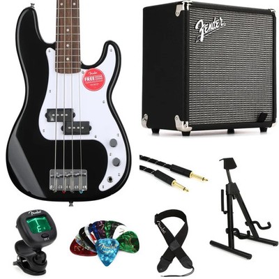 Squier Mini Precision Electric Bass and Fender Rumble 15 Amp Essentials Bundle -