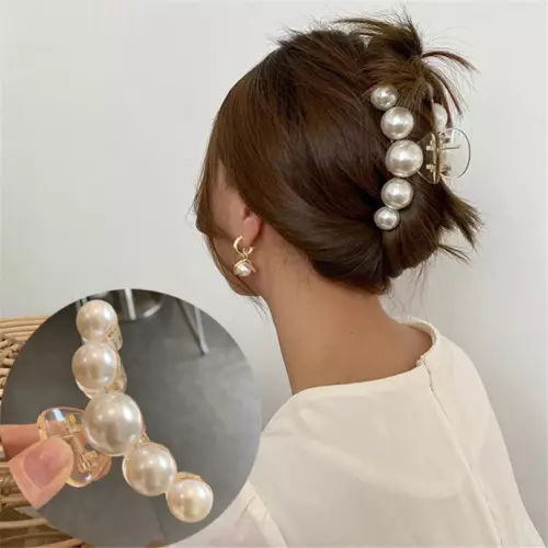 Women Pearl Hair Claws Elegant Hair Clips Pins Large Ponytail Hair Accessories K - Picture 1 of 20