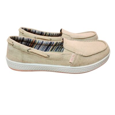 Skechers Bobs Marina Mastic Boat Shoes Womens 7.5 Beige Canvas Slip On Casual