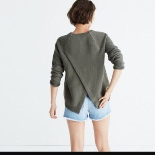 Madewell Province Sweater Cross Back Waffle Knit Size XXS Olive Green