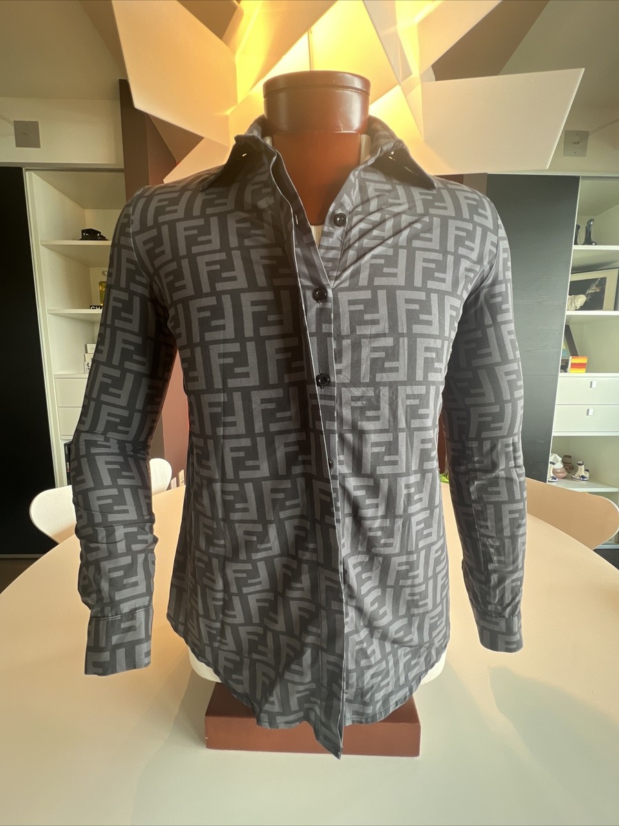 FENDI Vintage Zucca Monogram Logo Button Up Shirt Top Color