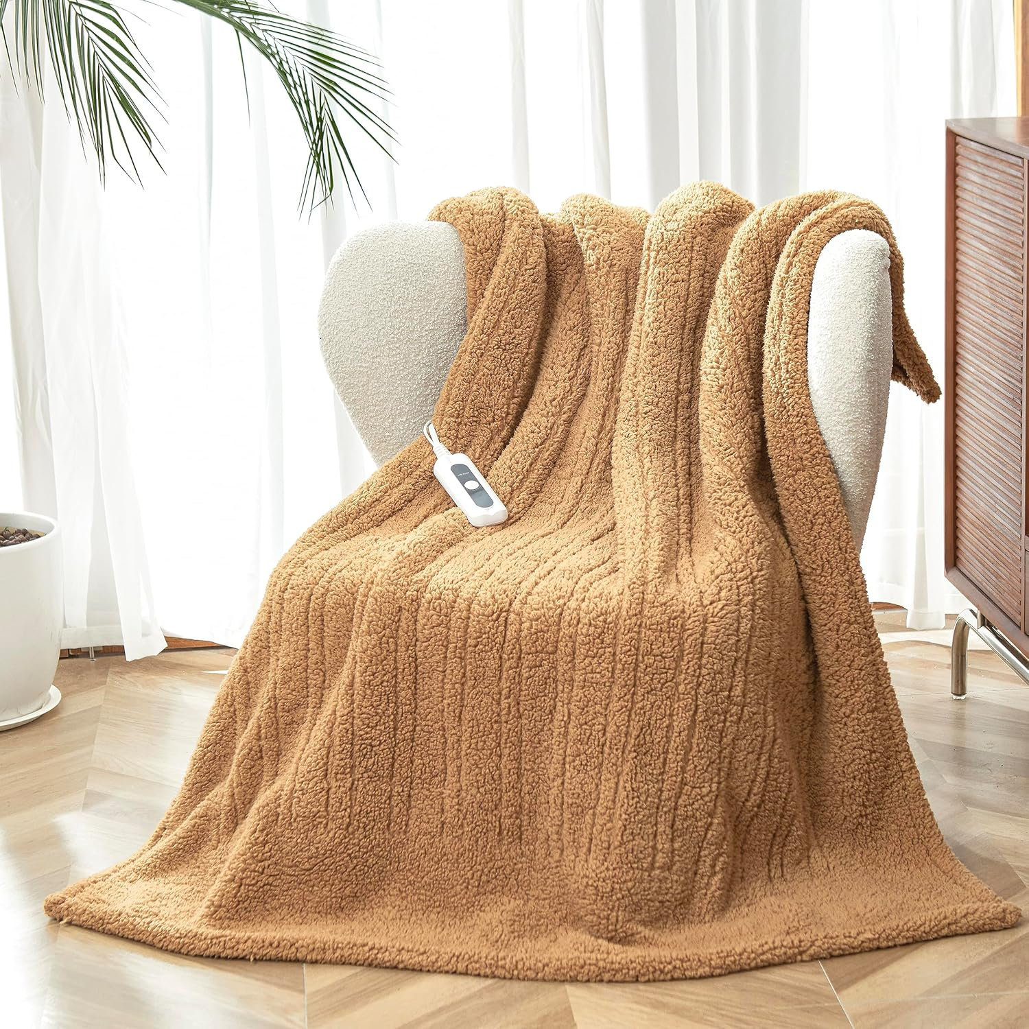 Heated Throw Blanket Double Sided Sherpa, Soft Heating Electric Blanket for Bed,