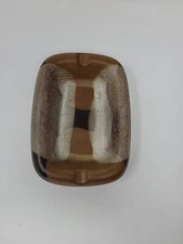 Vintage Mid-century Modern Art Pottery Two Cigar Ashtray Brown And Tan