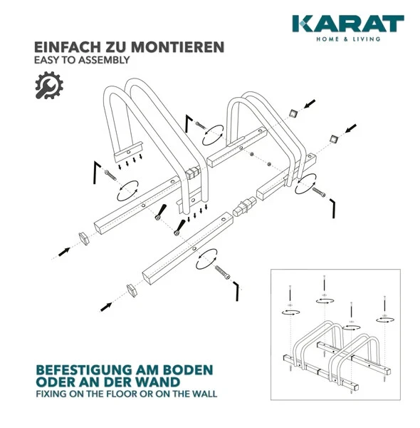 Fahrradständer 3 Fahrräder Aufstellständer Radständer Wand Bodenmontage Schwarz - Bild 3 von 4