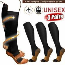 3 Pairs Copper Compression Socks For Knee High 20-30mmHg Energy Support Recover