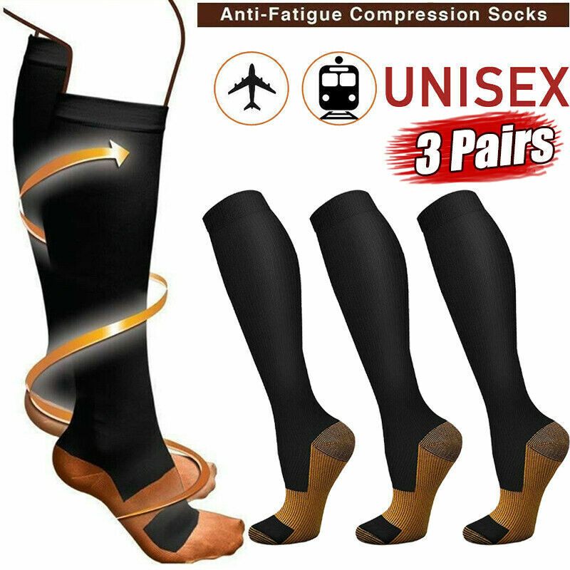 3 Pairs Compression Socks Copper Fit Knee High 20-30mmHg Energy Support Recover