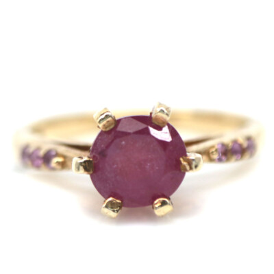 925 Sterling Silver 7 mm. Pink Ruby & Pink Sapphire Ring  Size 6