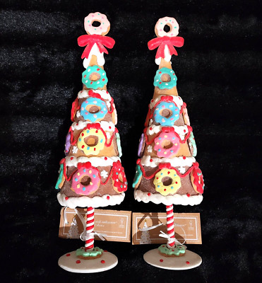 2 Gingerbread Donut Christmas Tree Wreaths 14'' Sprinkles Bows Icing Doughnuts