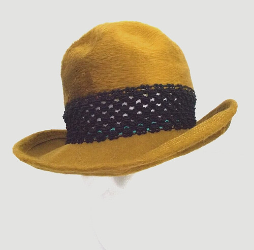 Yves Saint Laurent Fur Felt Hat Women's S/M 1960's Gold Black Fedora Vtg Italy