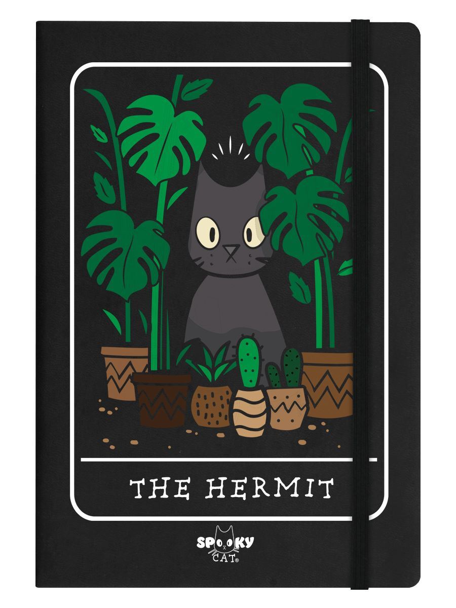 Spooky Cat Notebook Tarot The Hermit A5 Hard Cover Black 14x21cm
