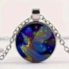 Cute Fairy Graphic Round Pendant Necklace Decorative Jewelry Accessories