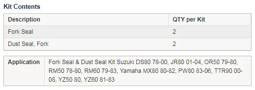 Kit de sellado de aceite y polvo para horquilla Yamaha MX80 80-82 26x37 Foto 4 de 4