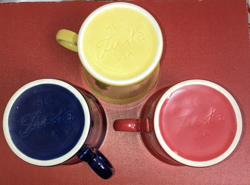 Lot Of 3 FiestaWare Homer Laughlin HLC "O"Ring Handle Coffee Mugs USA, EUC