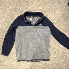 L.L.Bean Boys L 14-16 Gray/Blue Colorblock Fleece 1/4 Snap Mock Neck