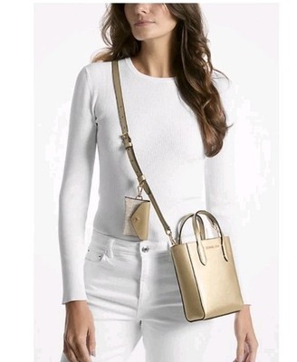 Michael kors Vincent Extra-Small Metallic Crossbody Bag With Logo Card Case Gold