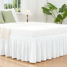 Vocander White Queen Size Bed Skirt 12 Inch Drop Easy to Put On,Elastic Wrap