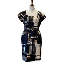 Vintage Dress 10 Cocktail Retro 60s Style Pencil Wiggle Abstract Classic Office 