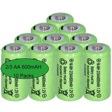 10 Packs 1.2V NIMH 2/3 AA 600 mAh High Capacity Rechargeable Batteries for So...