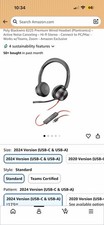 Poly Blackwire 8225 Wired Stereo Headset ANC Boom Mic USB-C/A