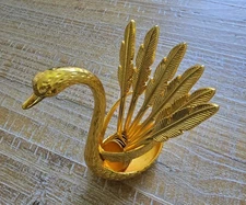 Gold Coffee Tea Spoons with Metal Swan Base Holder Set