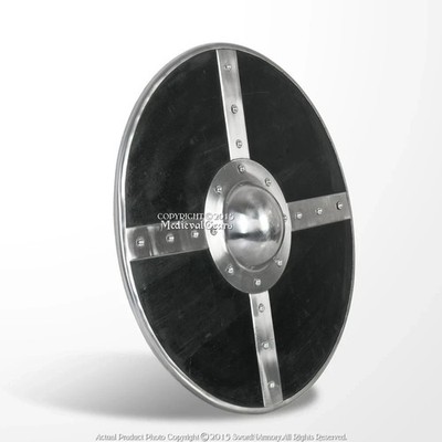 24'' Functional Viking Norse Wooden & Steel Round Shield LARP Cosplay Halloween