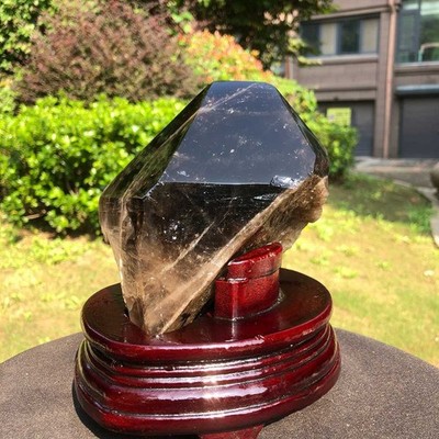 1890g Natural tea black crystal pillar mineral specimen restores spiritual +Base