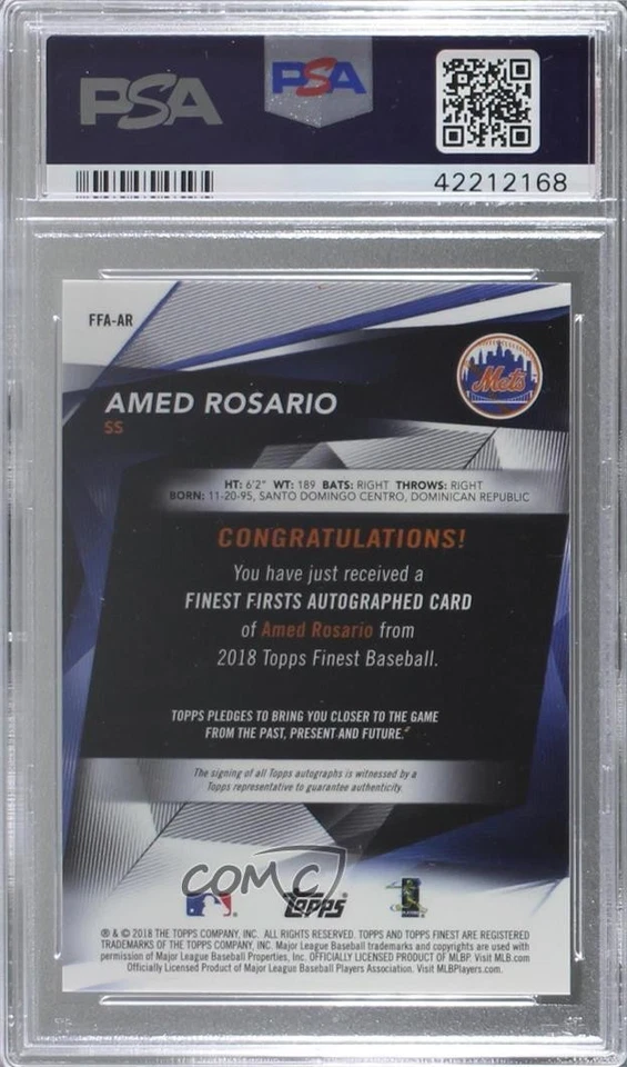 2018 Finest Firsts Gold Refractor /50 Amed Rosario PSA 9 MINT Rookie Auto RC - Image 2 of 2