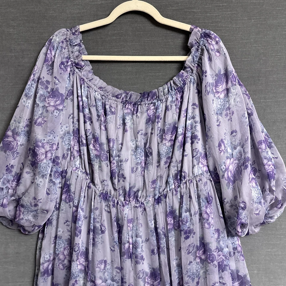 Vestido Arula XL 2X Púrpura Floral Globo Calado Boho Midi En Niveles Cottage Boho Foto 4 de 4