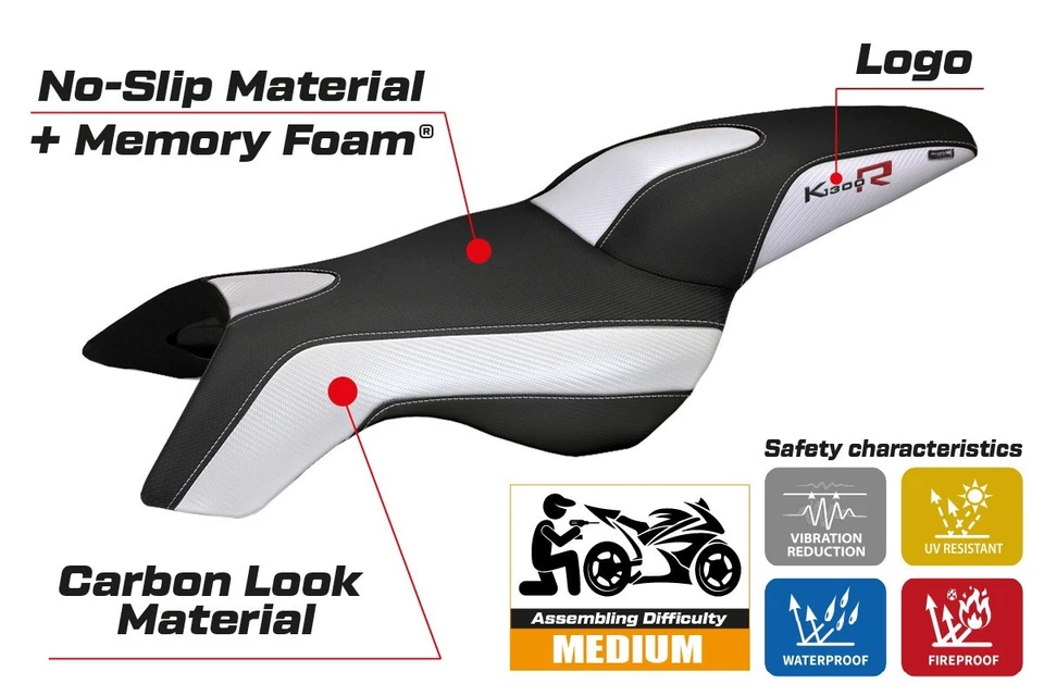 Чехол на сиденье BMW K1300R 2009-2012 2013 2014 2015 2016 Tappezzeria белый черный - Изображение 2 из 4