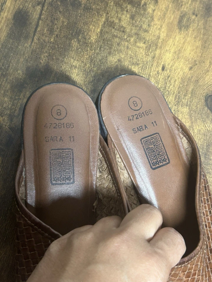 De colección Años 90 Y2K Desteñido Gloria Mujer’s 8 Marrón Tejido Cuero Tacón Mules Boho Retro Foto 3 de 4