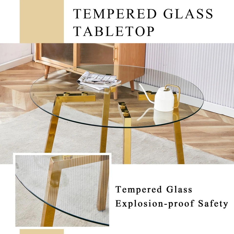 Table Chair set Modern Style Round Clear Table W Metal Legs Paried W 2 chairs - Image 4 of 4