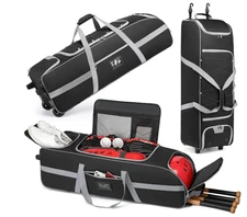 Large Catcher Gear Bag With Wheels for 4 Bats, Multi-Pockets, Fence Hook