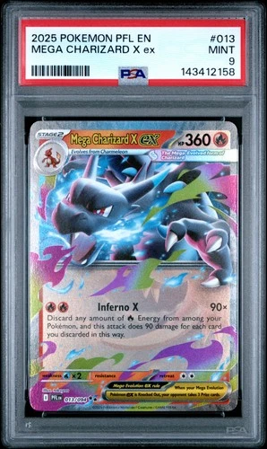 2025 POKEMON PFL EN-PHANTASMAL FLAMES #013 MEGA CHARIZARD X EX PSA 9