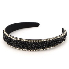 Wecoe Black Rhinestone Headband Wide Bling Sparkly Beaded Head Band – Non-Slip F