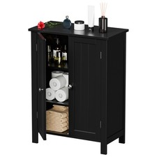 3 Shelves Black Wooden Bathroom Floor Cabinet Storage Cupboard Free Standing