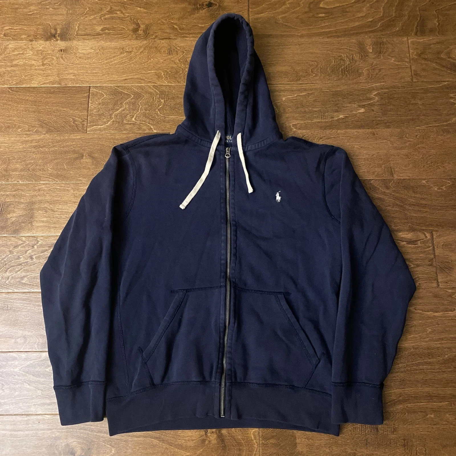 Polo Ralph Lauren Dark Navy Blue Waffle Knit Thermal Zip Sweatshirt Hoodie L