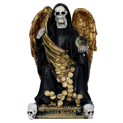 Santa Muerte Cuerno De La abundancia 8'' Holy Death W/Wings, Horn of Plenty,Black