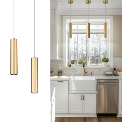 Brass Gold Pendant Light Fixture, Modern Hanging Light for Kitchen Island Din...
