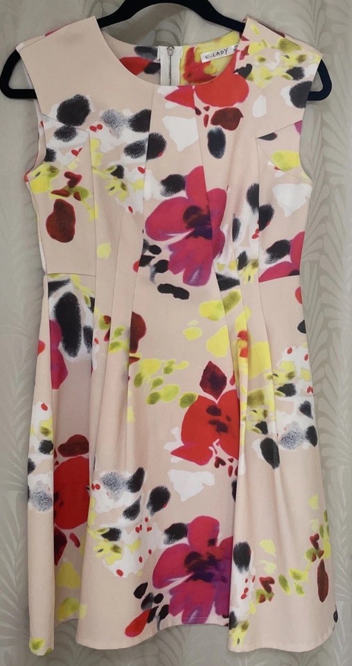 Fit & Flare Mini Dress Size 8 Panelling Zip Easy Wear Floral