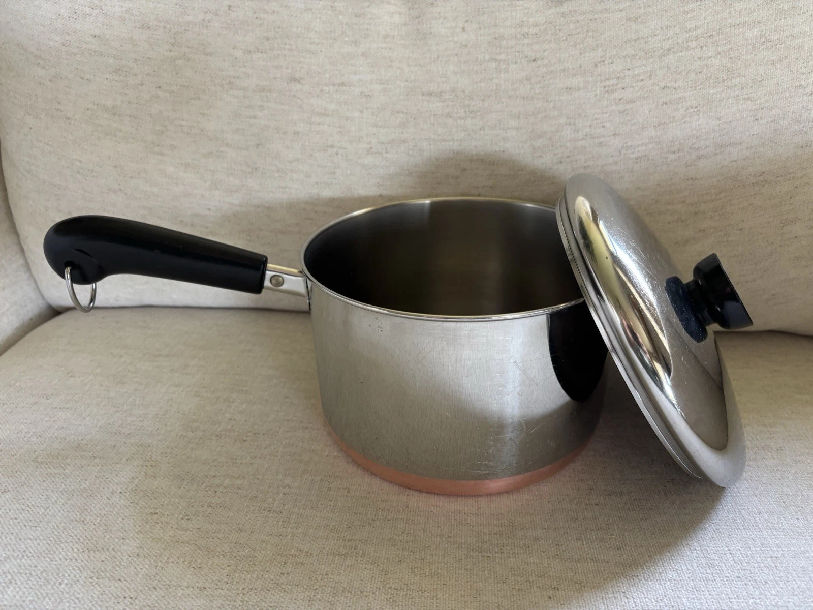 Vtg 1801 Revere Ware 3 QT -94c Sauce Pan Pot w/Lid Copper Bottom Clinton USA