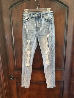 KanCan Signature High Rise Ankle Skinny Jeans Light Wash Blue Distressed 28